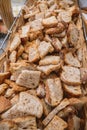 Hard bread cut to squares to accompany with sausages Royalty Free Stock Photo