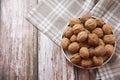 Hard brown walnut fruit in shell Royalty Free Stock Photo