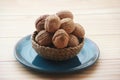 Hard brown walnut fruit in shell Royalty Free Stock Photo