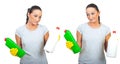 Hard choice of two cleaning products Royalty Free Stock Photo