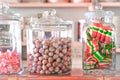 Hard Christmas Candies In Big Glass Canister