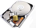 hard disk for archiving computer data and a padlock Royalty Free Stock Photo