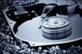 Hard disk detail on bolts background Royalty Free Stock Photo