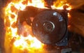 Hard disk drive burnt in fire Royalty Free Stock Photo