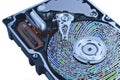 Hard disk drive with colored fingerprint Royalty Free Stock Photo