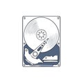 Hard Disk Drive Computer Component Sketch Style HDD Data Storage Device Illustration Royalty Free Stock Photo