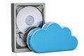 Hard Disk Drive HDD with computing cloud. Storage concept, 3D re Royalty Free Stock Photo