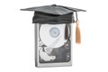 Hard Disk Drive HDD with education cap, 3D rendering