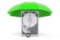 Hard Disk Drive HDD under umbrella. 3D rendering Royalty Free Stock Photo