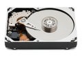 Hard disk drive with its cover removed exposing internal components and platter Royalty Free Stock Photo