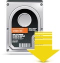 Hard Disk Drive with yellow arrow download, Upload data to cloud hard drive on white background Royalty Free Stock Photo