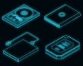 Hard disk icons set vector neon Royalty Free Stock Photo
