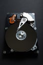 Hard disk internal mechanism hardware. Cyber surveillance and identity theft of users. Security, protection and backup of data Royalty Free Stock Photo