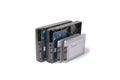 Hard disks and solid state SATA drives on the white background,