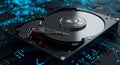 hard drive data storage with glowing circuit paths Royalty Free Stock Photo