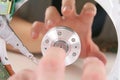 Hard drive details and hand Royalty Free Stock Photo