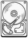 Hard Drive Disk Outline Illustration Data Storage Technology Black and White Vector Drawing Royalty Free Stock Photo