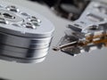 Hard Drive platter and head on left side Royalty Free Stock Photo