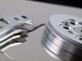Hard Drive platter and head on right side Royalty Free Stock Photo
