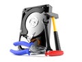 Hard drive with work tools Royalty Free Stock Photo