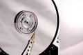 Hard drives needle and platter in the case Royalty Free Stock Photo