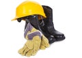 Hard hat, boots and gloves Royalty Free Stock Photo