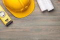 Hard hat construction plans Royalty Free Stock Photo