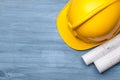 Hard hat construction plans Royalty Free Stock Photo