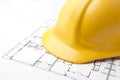 Hard Hat on Floor Plans Royalty Free Stock Photo