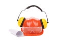 Hard hat, goggles and ear muffs isolated Royalty Free Stock Photo