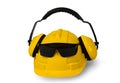 Hard hat, goggles and ear muffs isolated Royalty Free Stock Photo