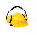 Hard hat, goggles and ear muffs isolated Royalty Free Stock Photo