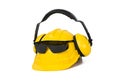 Hard hat, goggles and ear muffs isolated Royalty Free Stock Photo