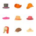 Hard hat icons set, cartoon style