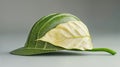 Hard hat with a large green leaf covering its front Royalty Free Stock Photo