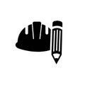 Hard Hat Pencil Icon Vector. Safety Helmet Pen Illustration. Agile Development Education Industry Logo Symbol. Royalty Free Stock Photo