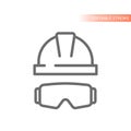 Hard hat and protective glasses icon
