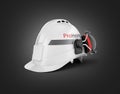 Hard hat safety halmet with earmuffs isolated on black gradient background 3d