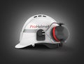 Hard hat safety halmet with earmuffs isolated on black gradient background 3d side view Royalty Free Stock Photo