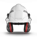 Hard hat safety halmet with earmuffs isolated on white background 3d Royalty Free Stock Photo