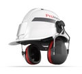 Hard hat safety halmet with earmuffs isolated on white background 3d
