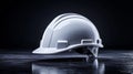 A hard hat, sleek and white, is presented in a side view on a basic gray background, suitable for stock photography with Royalty Free Stock Photo