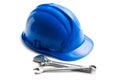 Hard hat with various working tools Royalty Free Stock Photo