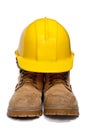 Hard Hat and Work Boots Royalty Free Stock Photo