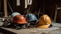 Hard hats and safety, Construction worker gear Royalty Free Stock Photo