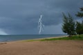 Hard rain and dangerous lightning in the sea