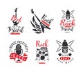 Hard Rock Club Logo and Emblems with Electric Guitar Vector Set