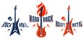 Hard Rock emblems with electric guitar logos set, concert festival or night club labels, music theme illustrations, guitar