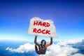Hard Rock. Flag in skydiving. People in free fall.Teampleat skydiver. Extreme sport.