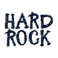 Hard Rock. Grunge monochrome rock music stamp print. Hand drawn lettering. Ideal for printing on T-shirts, baby clothes
